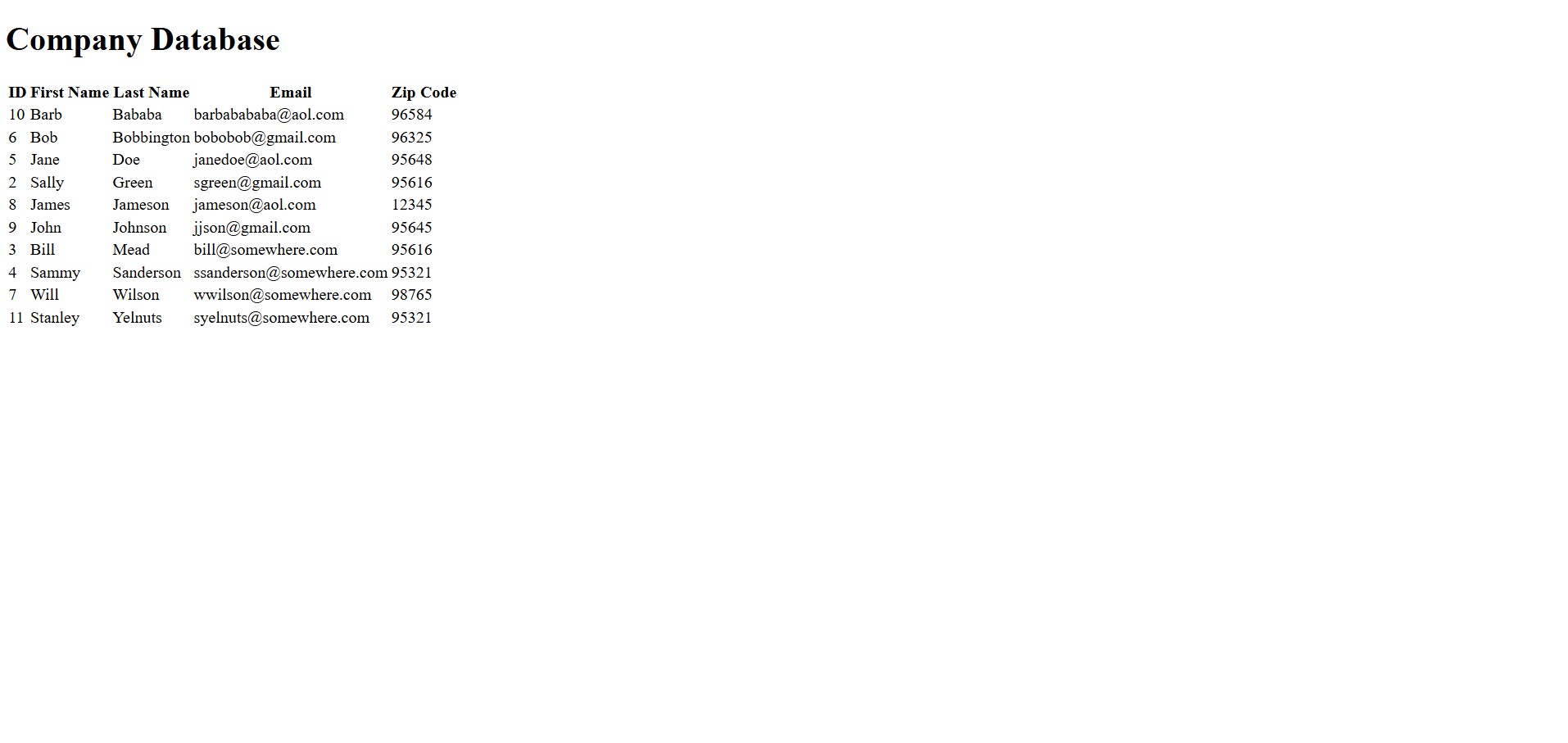 screenshot of website