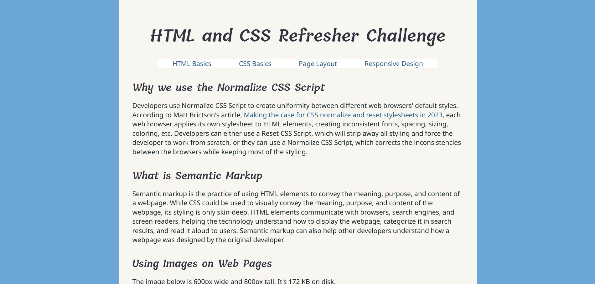 screenshot of website